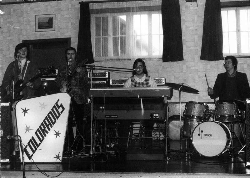 Die Colorados bei einer Probe an einem Sonntagmorgen im Adler in Altoberndorf, ca. 1972. V.l.n.R.: Alois Frommer, Günter Effinger, Martin Karsten, Max Klaas